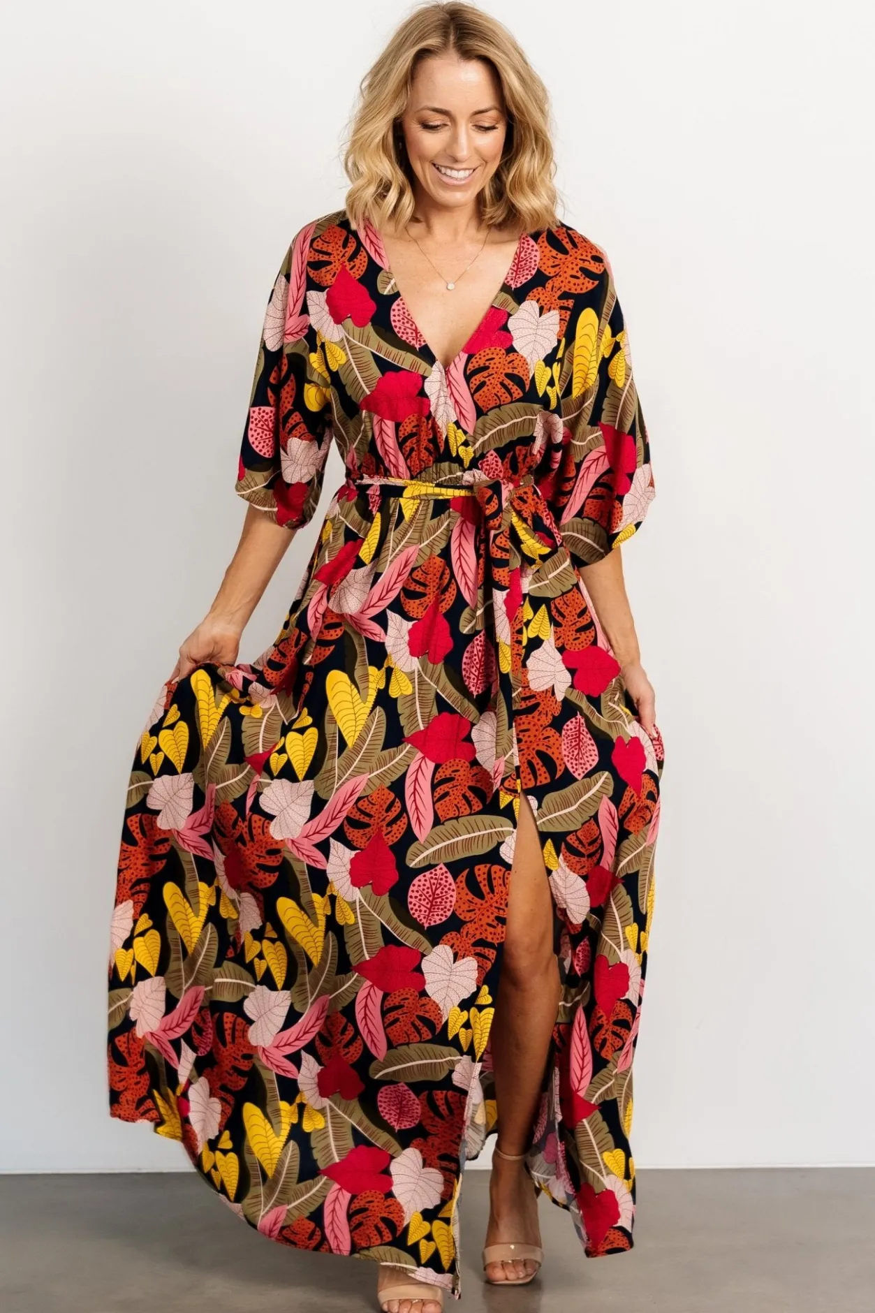 New Baltic Born Moira Kimono Maxi Dress | Navy Multi Print NavyMultiPrint