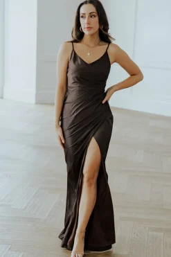 Online Baltic Born Monet Satin Gown | Dark Brown DarkBrown