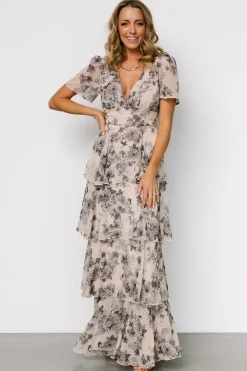 Clearance Baltic Born Montaigne Ruffle Maxi Dress | Beige + Slate Floral Beige+SlateFloral