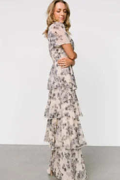 Clearance Baltic Born Montaigne Ruffle Maxi Dress | Beige + Slate Floral Beige+SlateFloral
