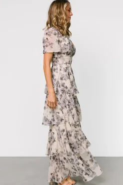 Clearance Baltic Born Montaigne Ruffle Maxi Dress | Beige + Slate Floral Beige+SlateFloral