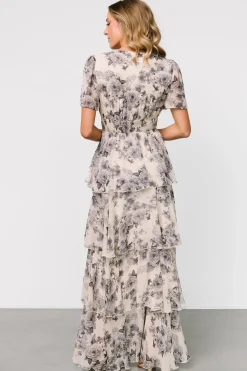 Clearance Baltic Born Montaigne Ruffle Maxi Dress | Beige + Slate Floral Beige+SlateFloral