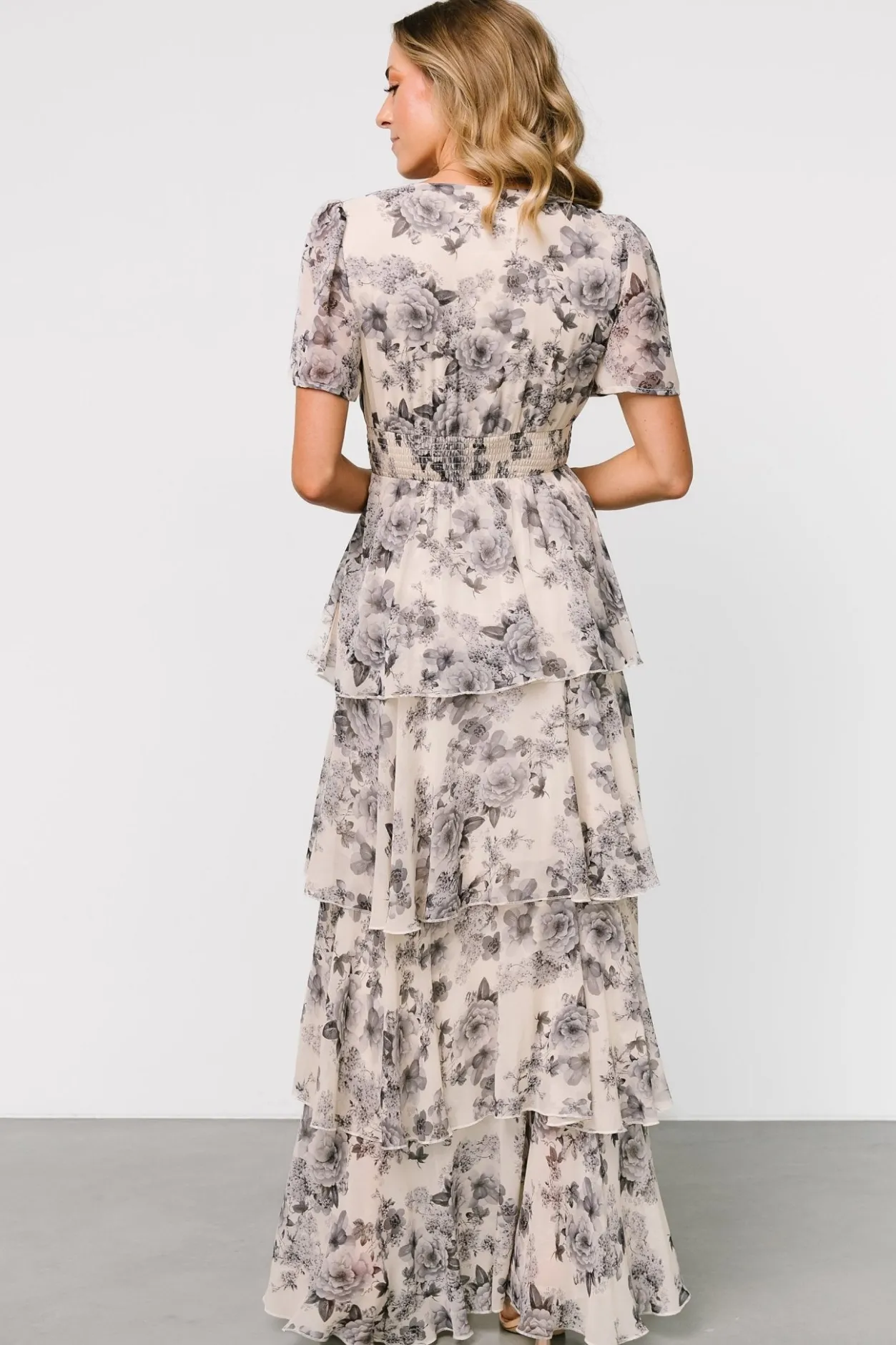 Clearance Baltic Born Montaigne Ruffle Maxi Dress | Beige + Slate Floral Beige+SlateFloral