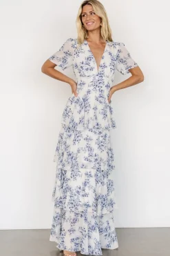 Outlet Baltic Born Montaigne Ruffle Maxi Dress | Off White + Blue OffWhite+Blue