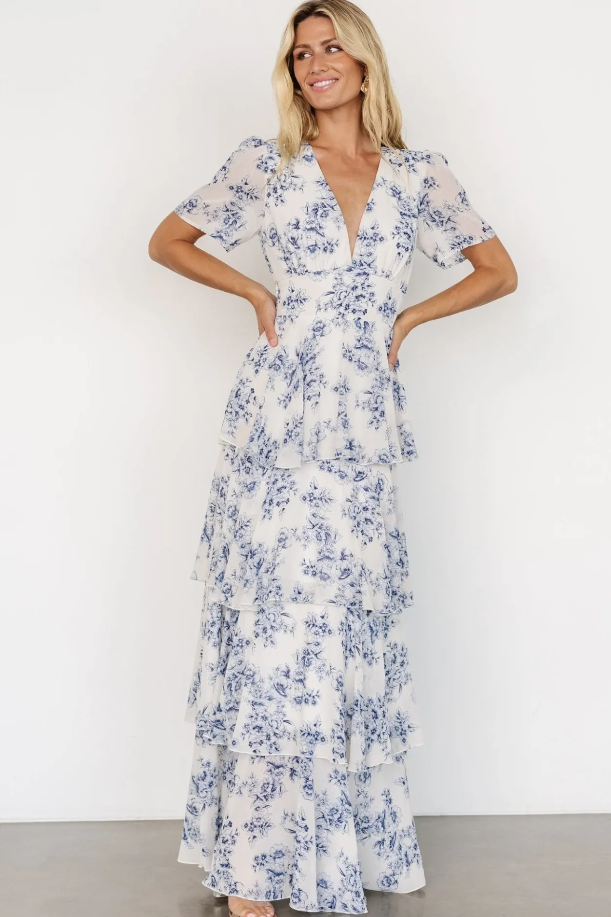 Outlet Baltic Born Montaigne Ruffle Maxi Dress | Off White + Blue OffWhite+Blue
