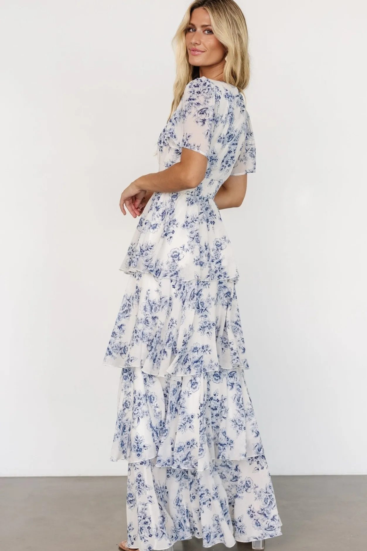 Outlet Baltic Born Montaigne Ruffle Maxi Dress | Off White + Blue OffWhite+Blue