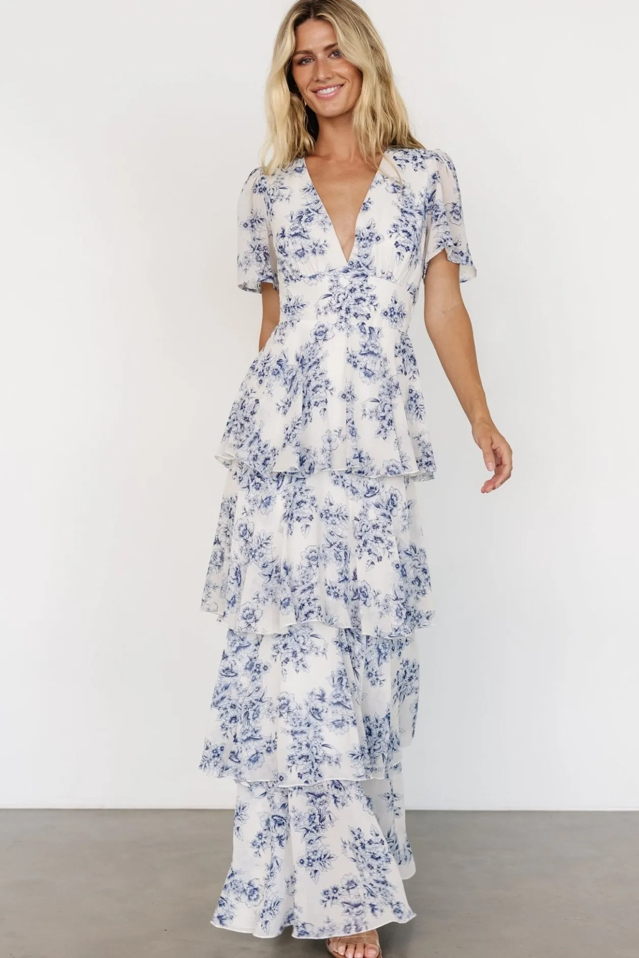 Outlet Baltic Born Montaigne Ruffle Maxi Dress | Off White + Blue OffWhite+Blue