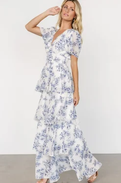 Outlet Baltic Born Montaigne Ruffle Maxi Dress | Off White + Blue OffWhite+Blue