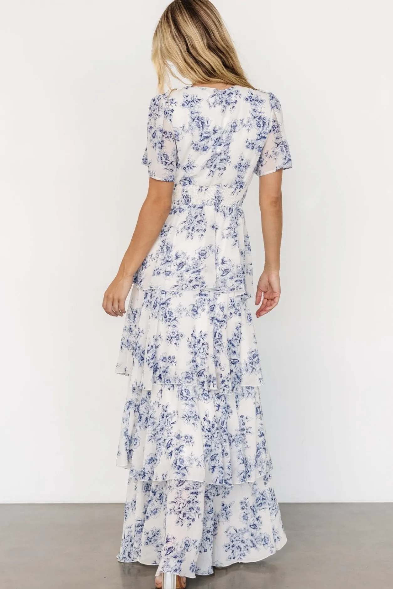 Outlet Baltic Born Montaigne Ruffle Maxi Dress | Off White + Blue OffWhite+Blue