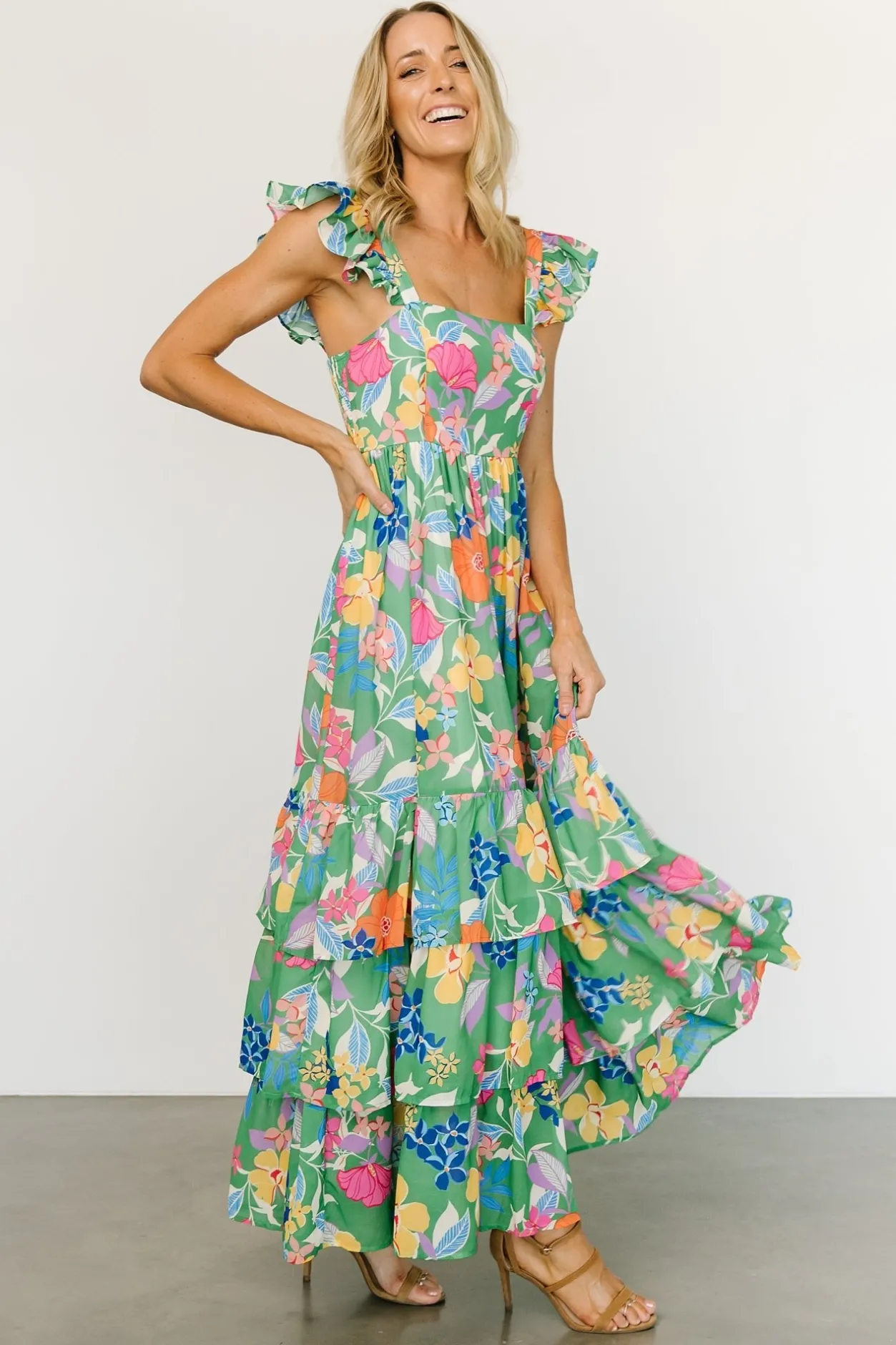 Outlet Baltic Born Monte Tiered Maxi Dress | Green Multi GreenMulti