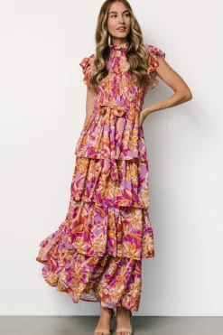 Fashion Baltic Born Mya Smocked Maxi Dress | Orchid + Gold Print Orchid+GoldPrint