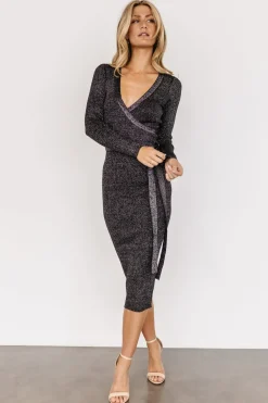 Hot Baltic Born Nancy Ribbed Shimmer Midi Dress | Black