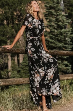 Online Baltic Born Naomi Short Sleeve Maxi Dress | Black Floral BlackFloral