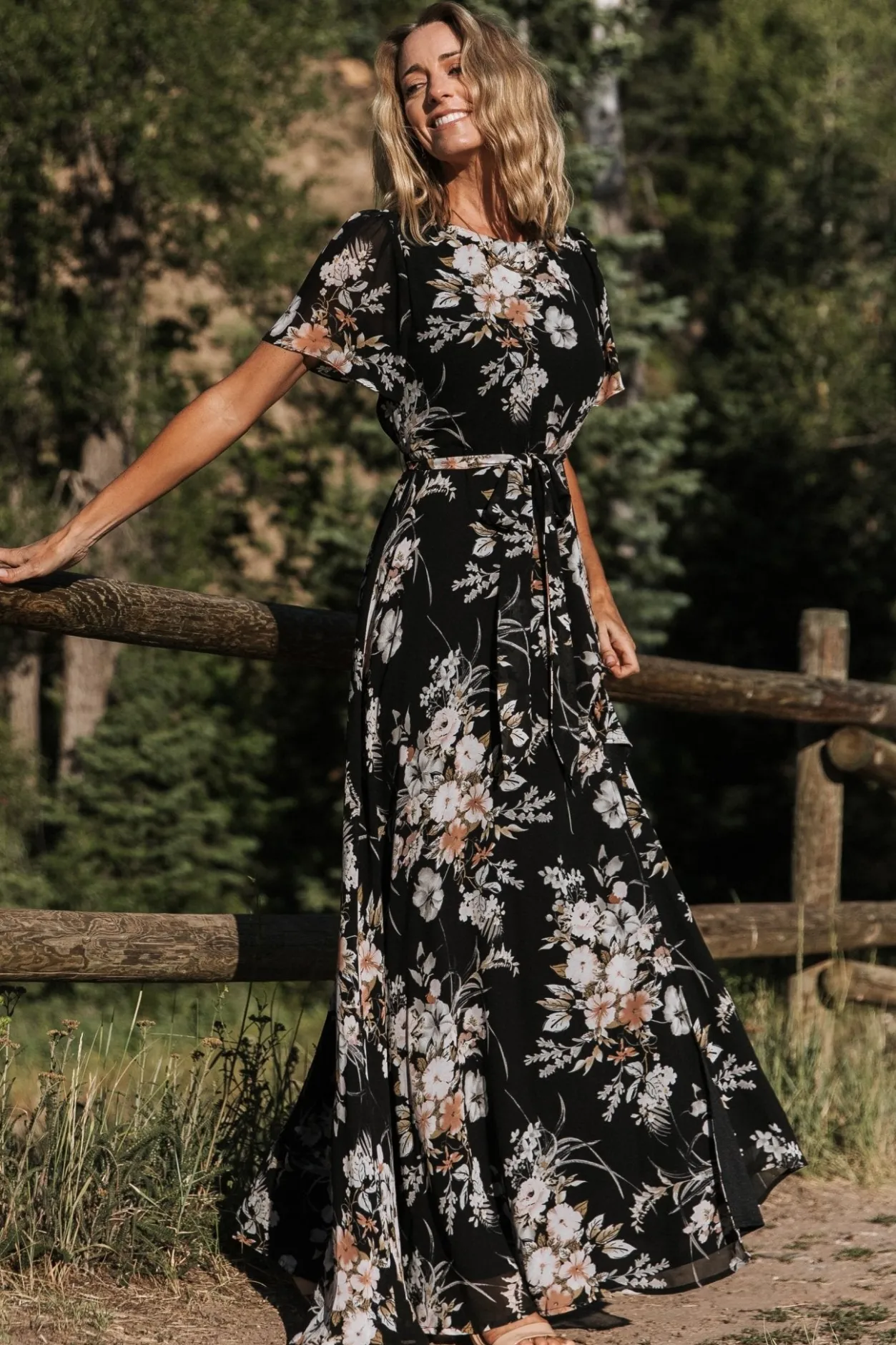 Online Baltic Born Naomi Short Sleeve Maxi Dress | Black Floral BlackFloral