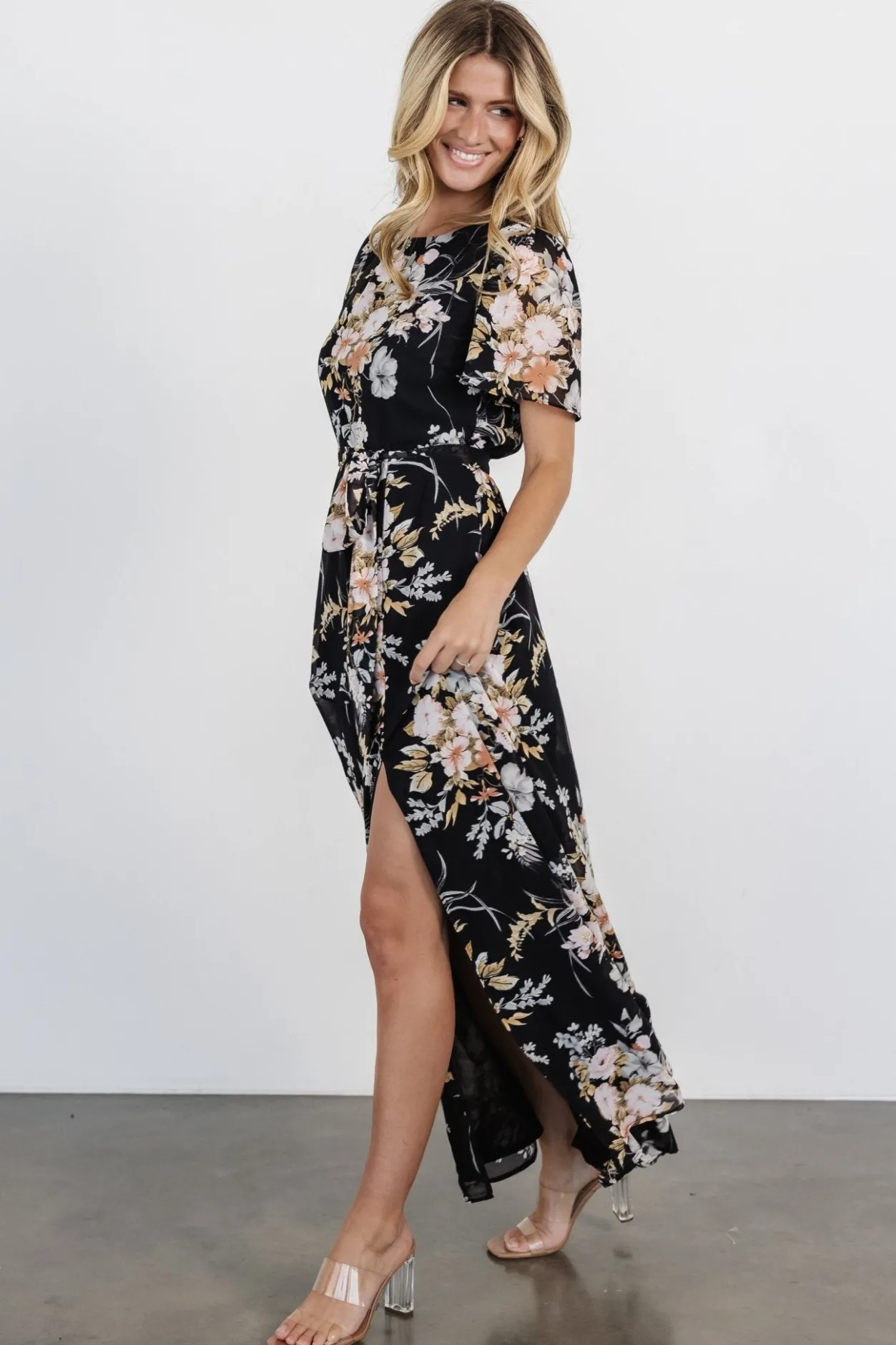 Online Baltic Born Naomi Short Sleeve Maxi Dress | Black Floral BlackFloral