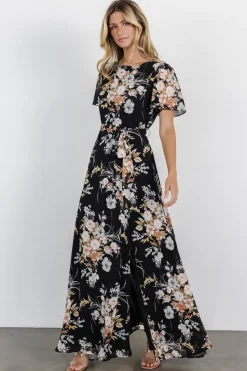 Online Baltic Born Naomi Short Sleeve Maxi Dress | Black Floral BlackFloral