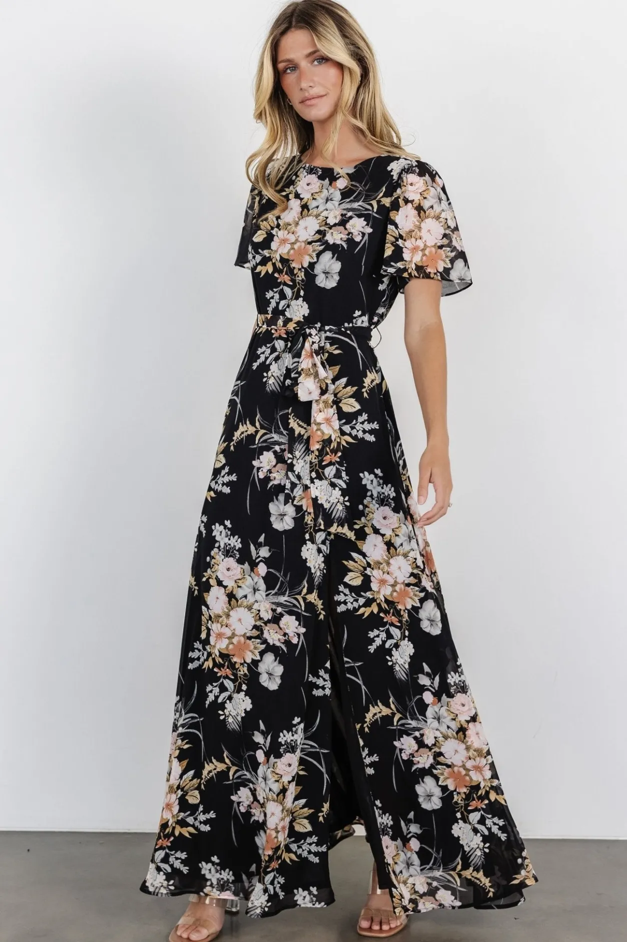 Online Baltic Born Naomi Short Sleeve Maxi Dress | Black Floral BlackFloral