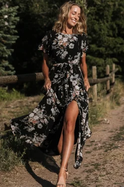 Online Baltic Born Naomi Short Sleeve Maxi Dress | Black Floral BlackFloral