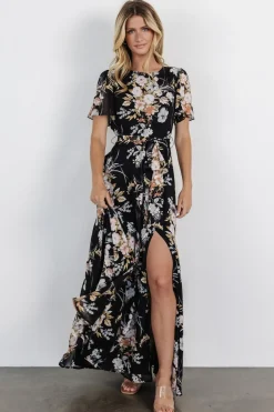 Online Baltic Born Naomi Short Sleeve Maxi Dress | Black Floral BlackFloral