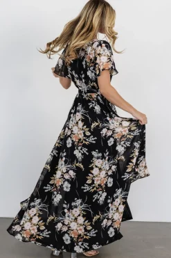 Online Baltic Born Naomi Short Sleeve Maxi Dress | Black Floral BlackFloral