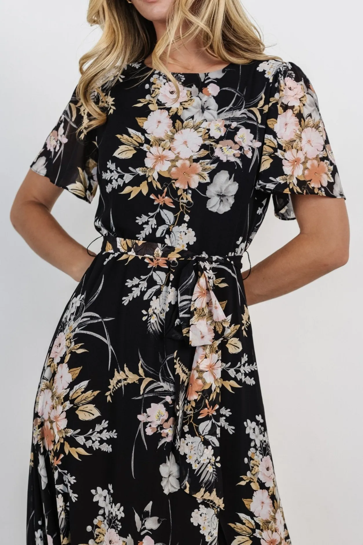 Online Baltic Born Naomi Short Sleeve Maxi Dress | Black Floral BlackFloral