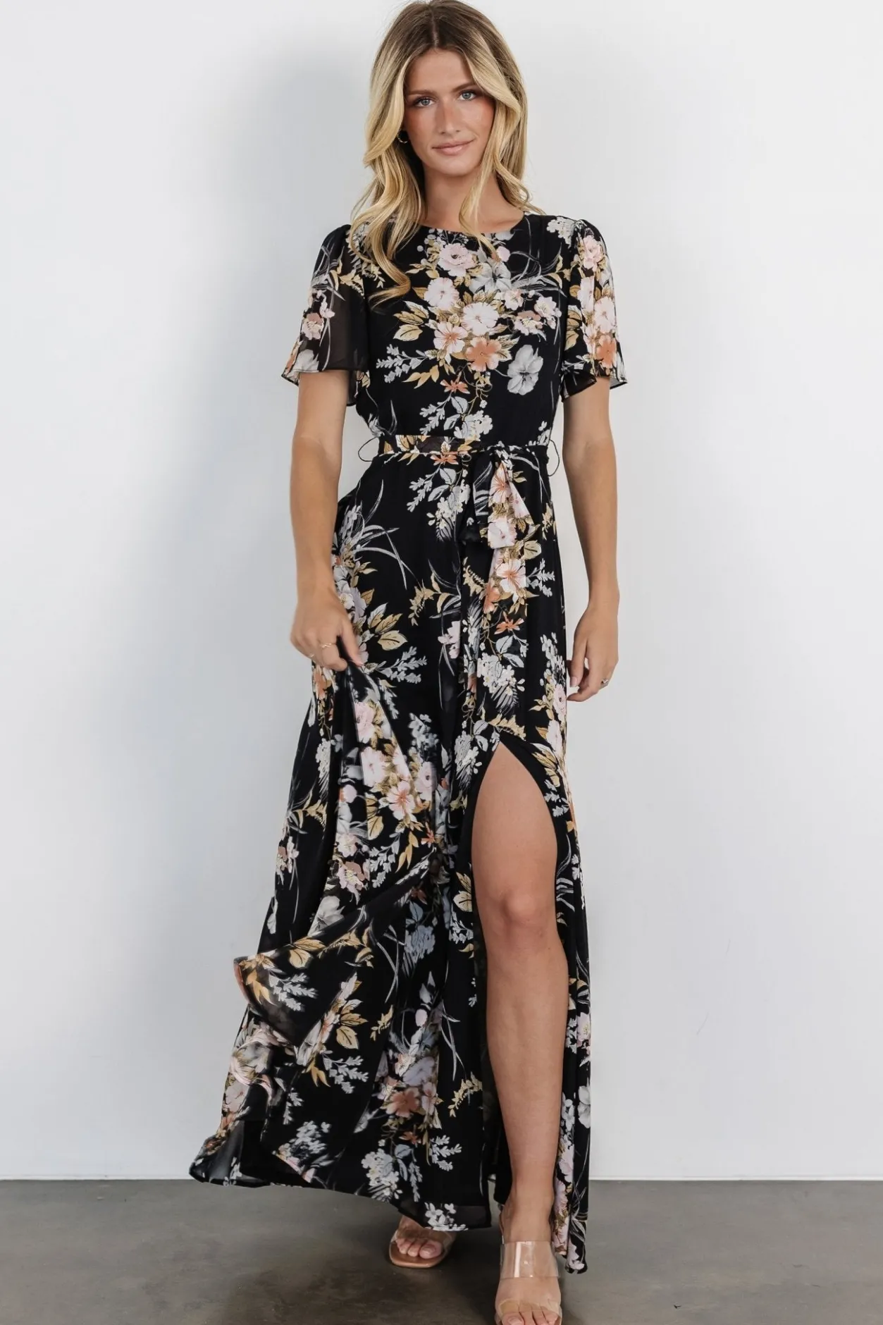 Online Baltic Born Naomi Short Sleeve Maxi Dress | Black Floral BlackFloral