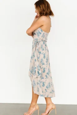 Online Baltic Born Nicole Faux Wrap Midi Dress | Natural + Blue Natural+Blue
