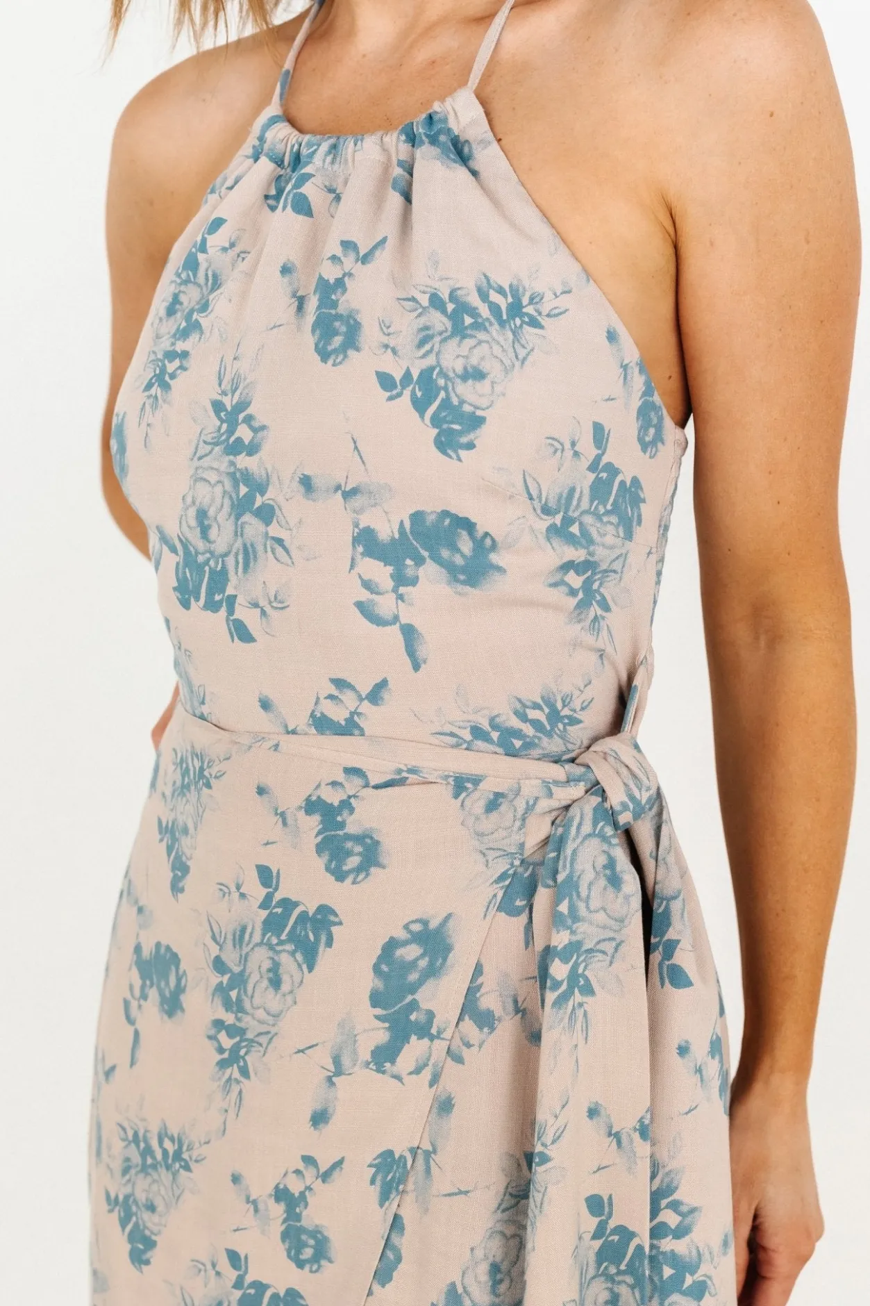 Online Baltic Born Nicole Faux Wrap Midi Dress | Natural + Blue Natural+Blue