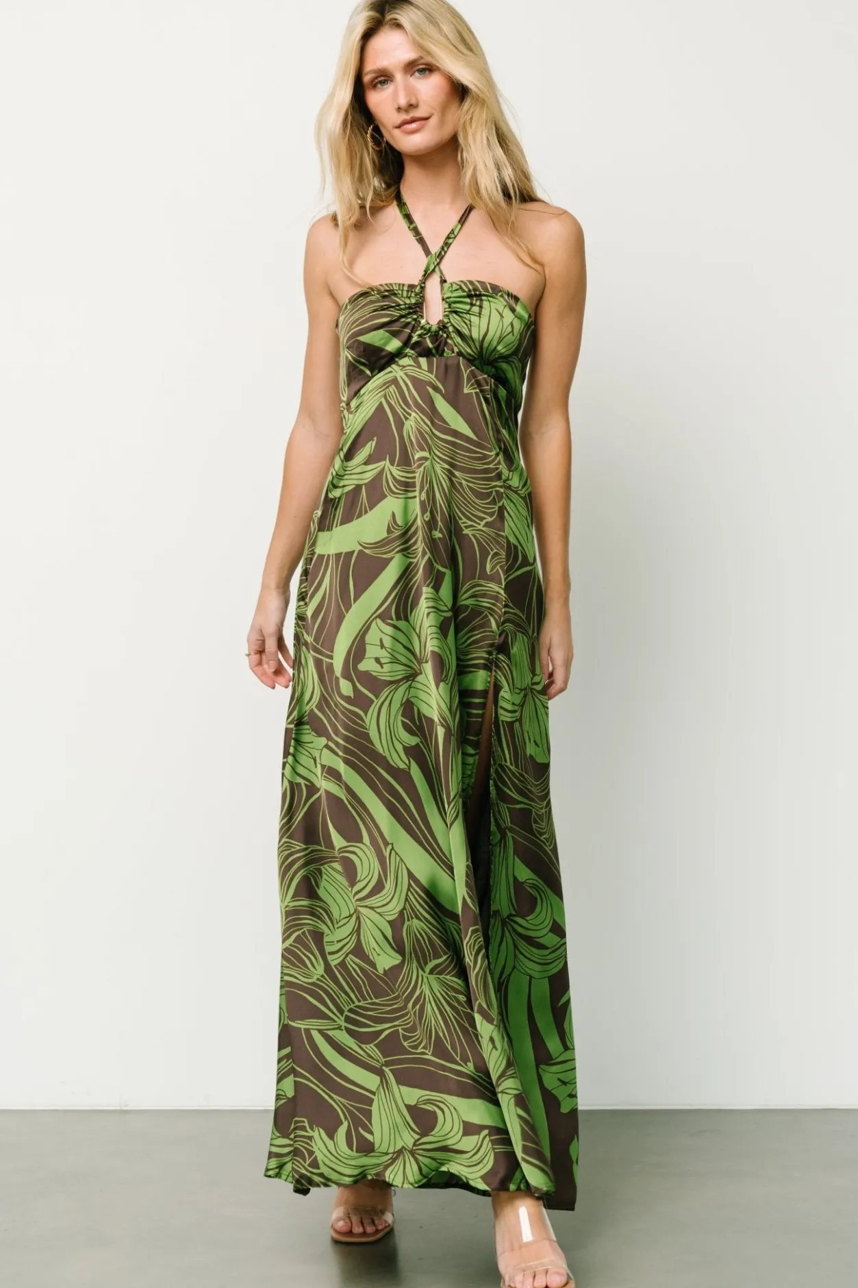 Clearance Baltic Born Norah Halter Dress | Brown + Green Print Brown+GreenPrint