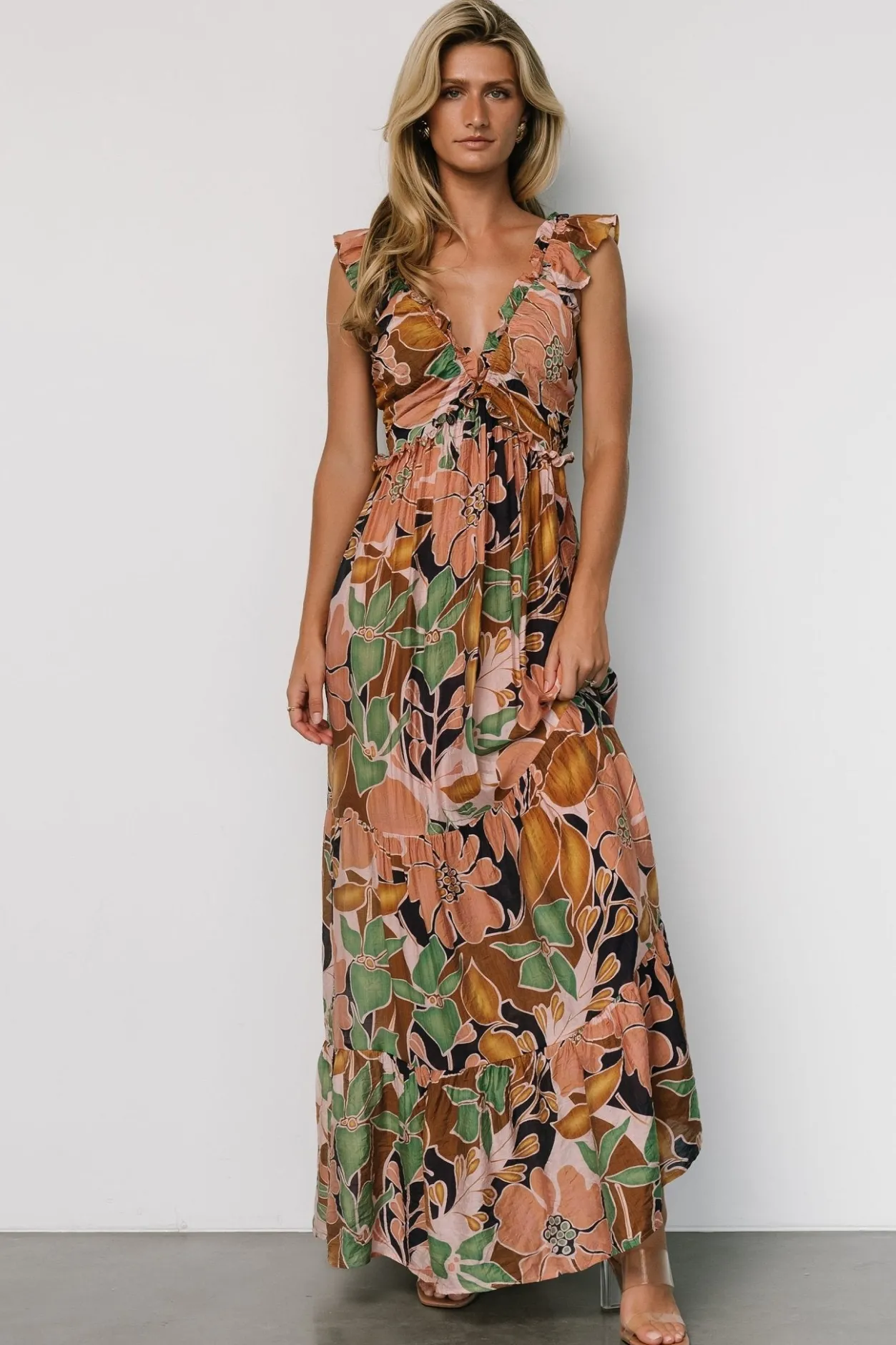 Outlet Baltic Born Nylah Back Tie Maxi Dress | Mocha Multi MochaMulti