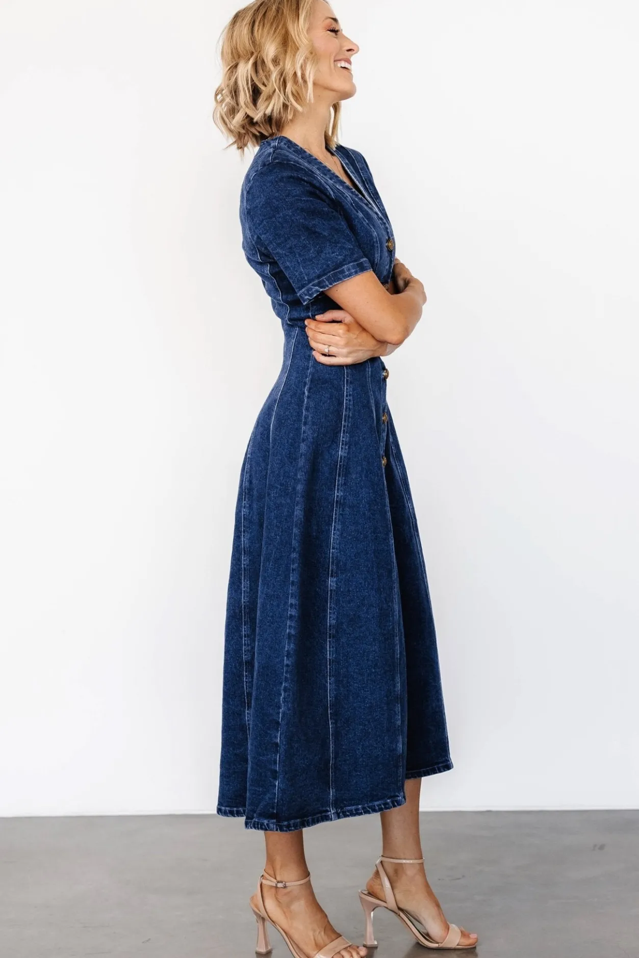 Discount Baltic Born Oakley Button Denim Dress | Blue