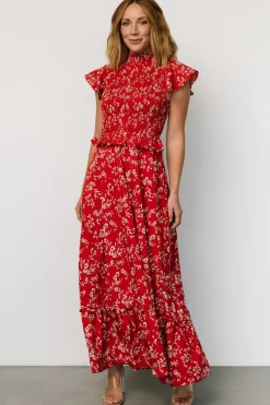 New Baltic Born Orla Ruffle Maxi Dress | Red floral Redfloral