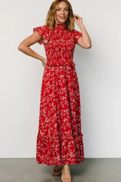 New Baltic Born Orla Ruffle Maxi Dress | Red floral Redfloral
