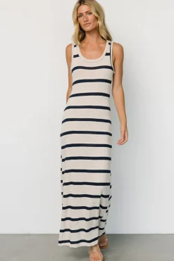 New Baltic Born Palawan Striped Maxi Dress | Cream + Navy Cream+Navy