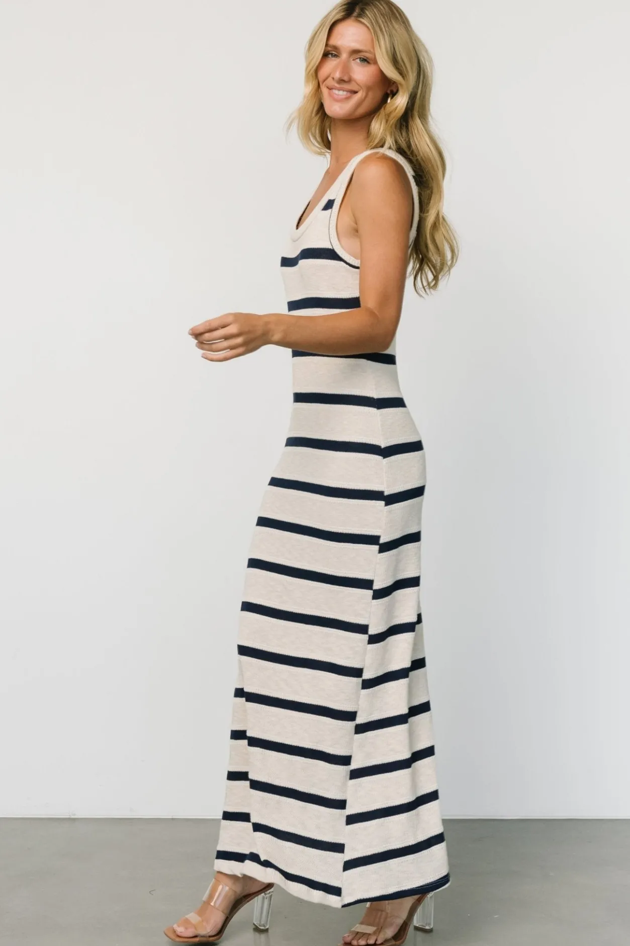 New Baltic Born Palawan Striped Maxi Dress | Cream + Navy Cream+Navy