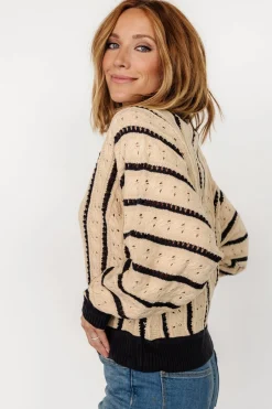New Baltic Born Paola Pointelle Sweater | Beige + Navy Beige+Navy
