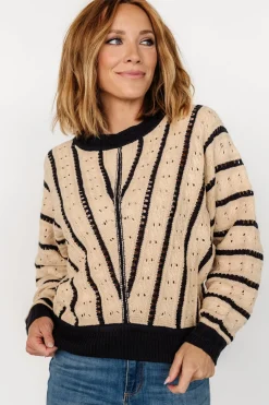 New Baltic Born Paola Pointelle Sweater | Beige + Navy Beige+Navy