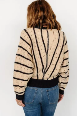 New Baltic Born Paola Pointelle Sweater | Beige + Navy Beige+Navy