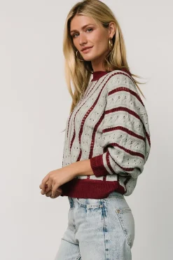 Sale Baltic Born Paola Pointelle Sweater | Light Blue + Burgundy LightBlue+Burgundy