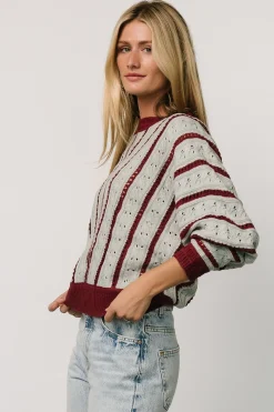 Sale Baltic Born Paola Pointelle Sweater | Light Blue + Burgundy LightBlue+Burgundy