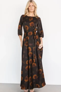 Best Baltic Born Paula Satin Maxi Dress | Deep Brown Floral DeepBrownFloral
