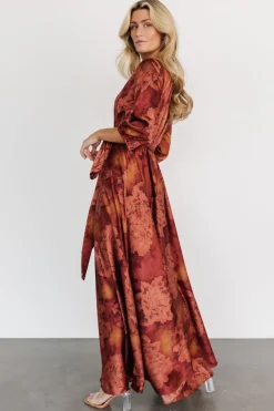 Fashion Baltic Born Paula Satin Maxi Dress | Terracotta Floral TerracottaFloral