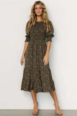New Baltic Born Pele Tiered Midi Dress | Black Floral BlackFloral