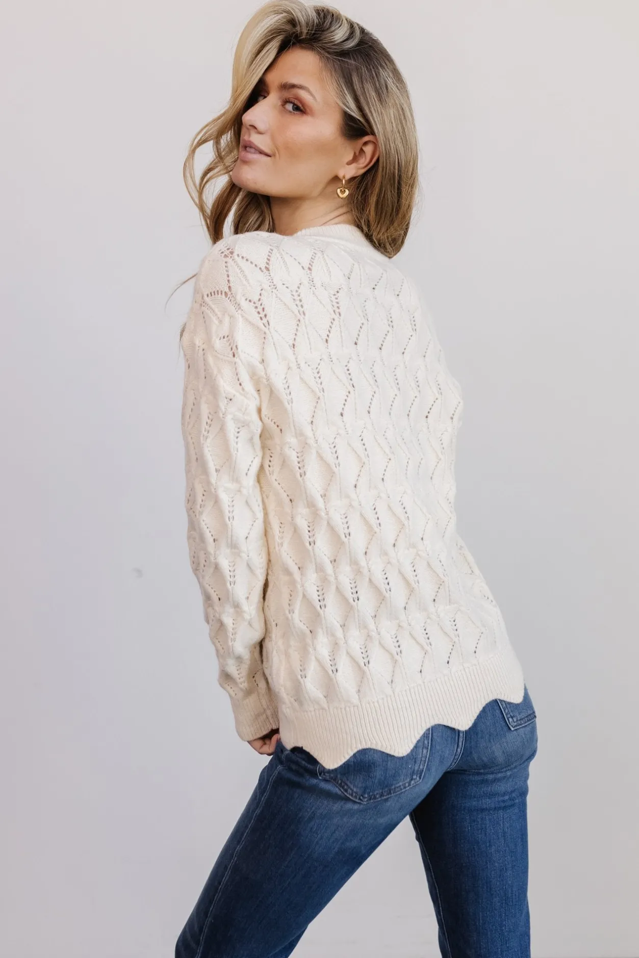 Hot Baltic Born Perle Eyelet Scallop Sweater | Cream