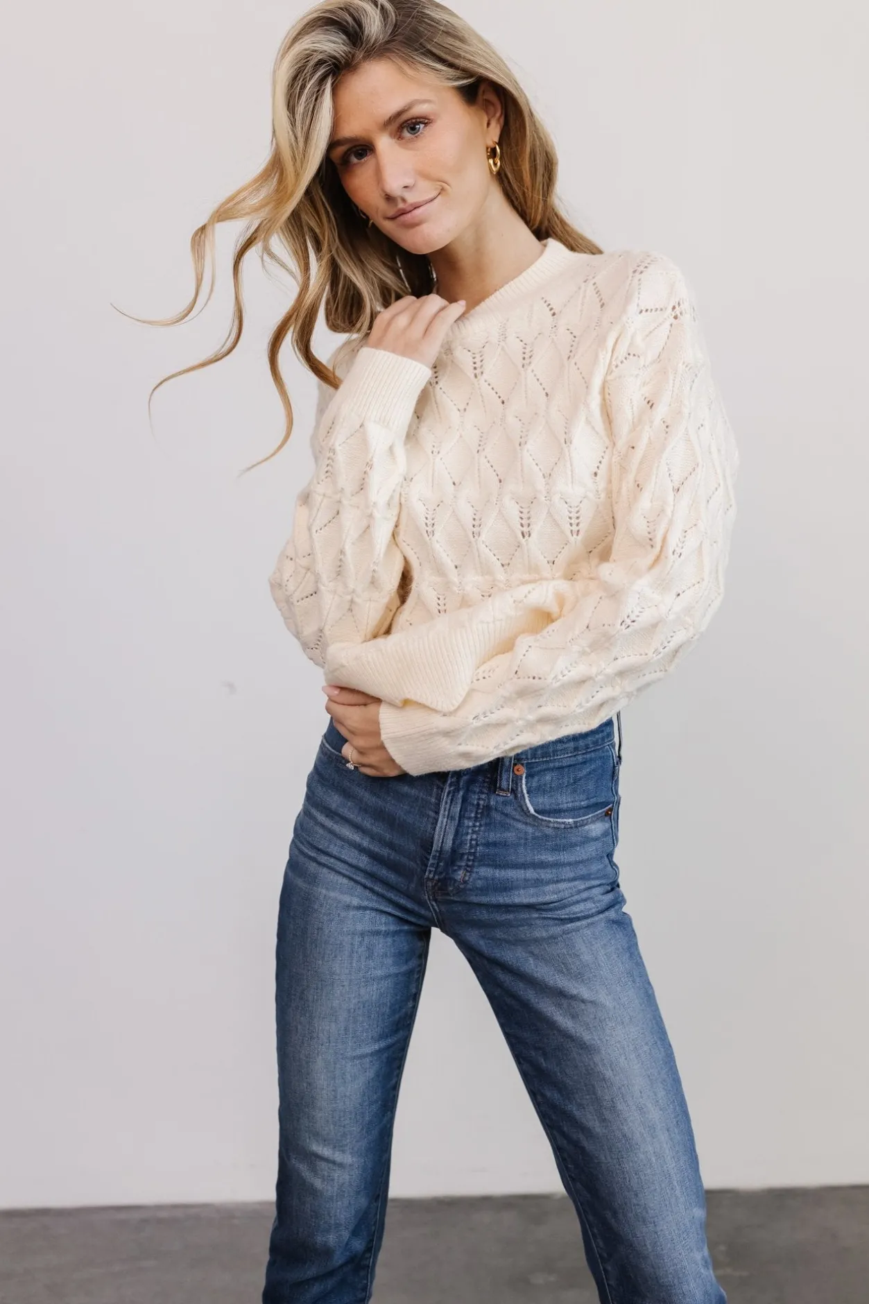 Hot Baltic Born Perle Eyelet Scallop Sweater | Cream