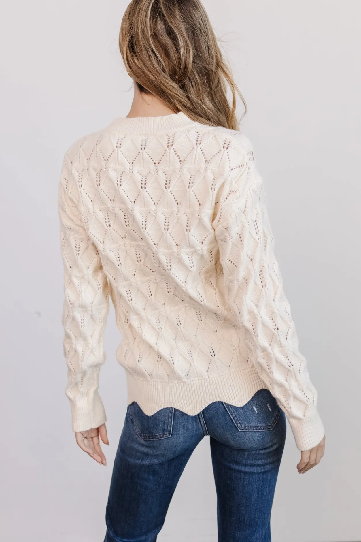 Hot Baltic Born Perle Eyelet Scallop Sweater | Cream