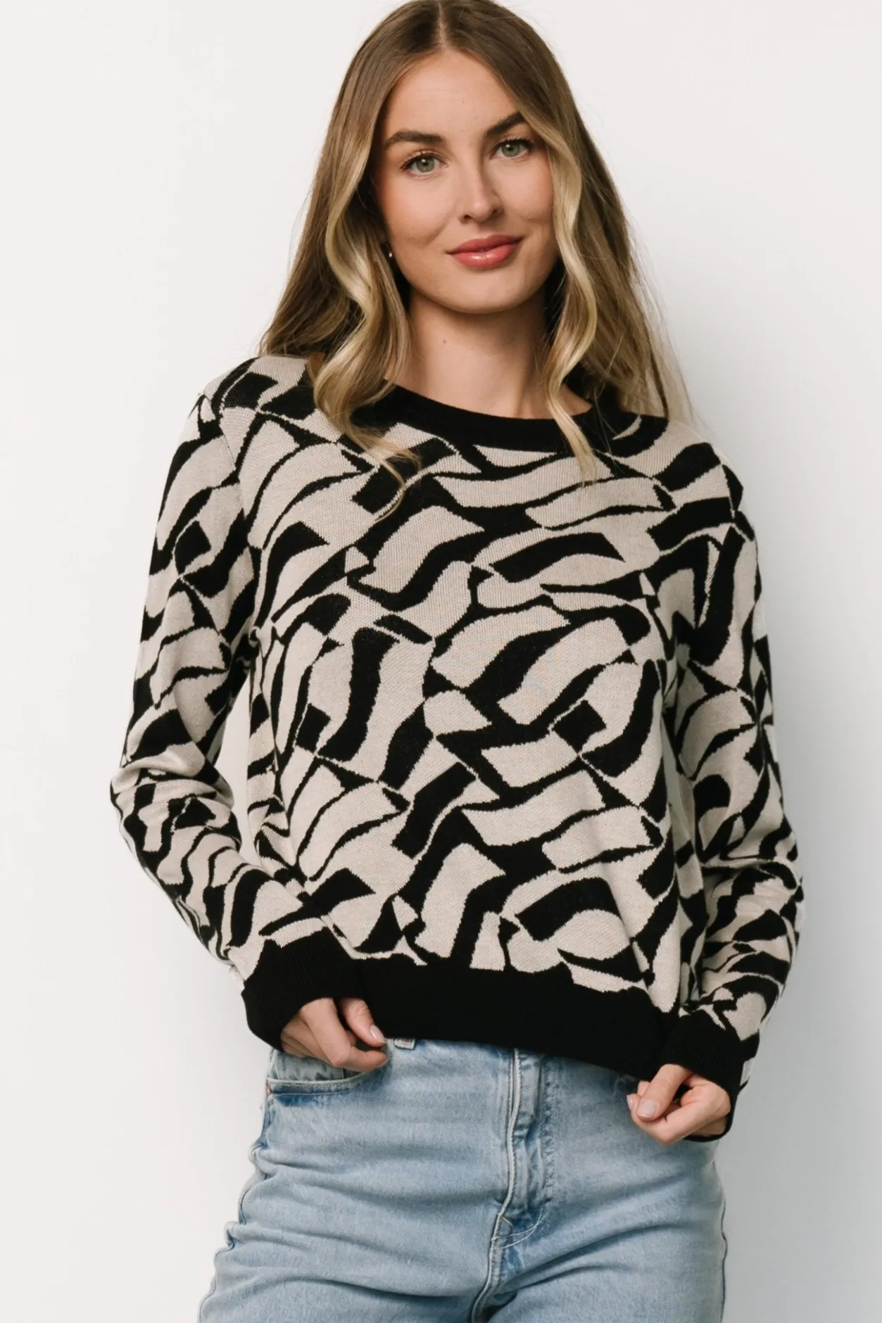 Discount Baltic Born Petra Knit Sweater Top | Black + Ivory Black+Ivory