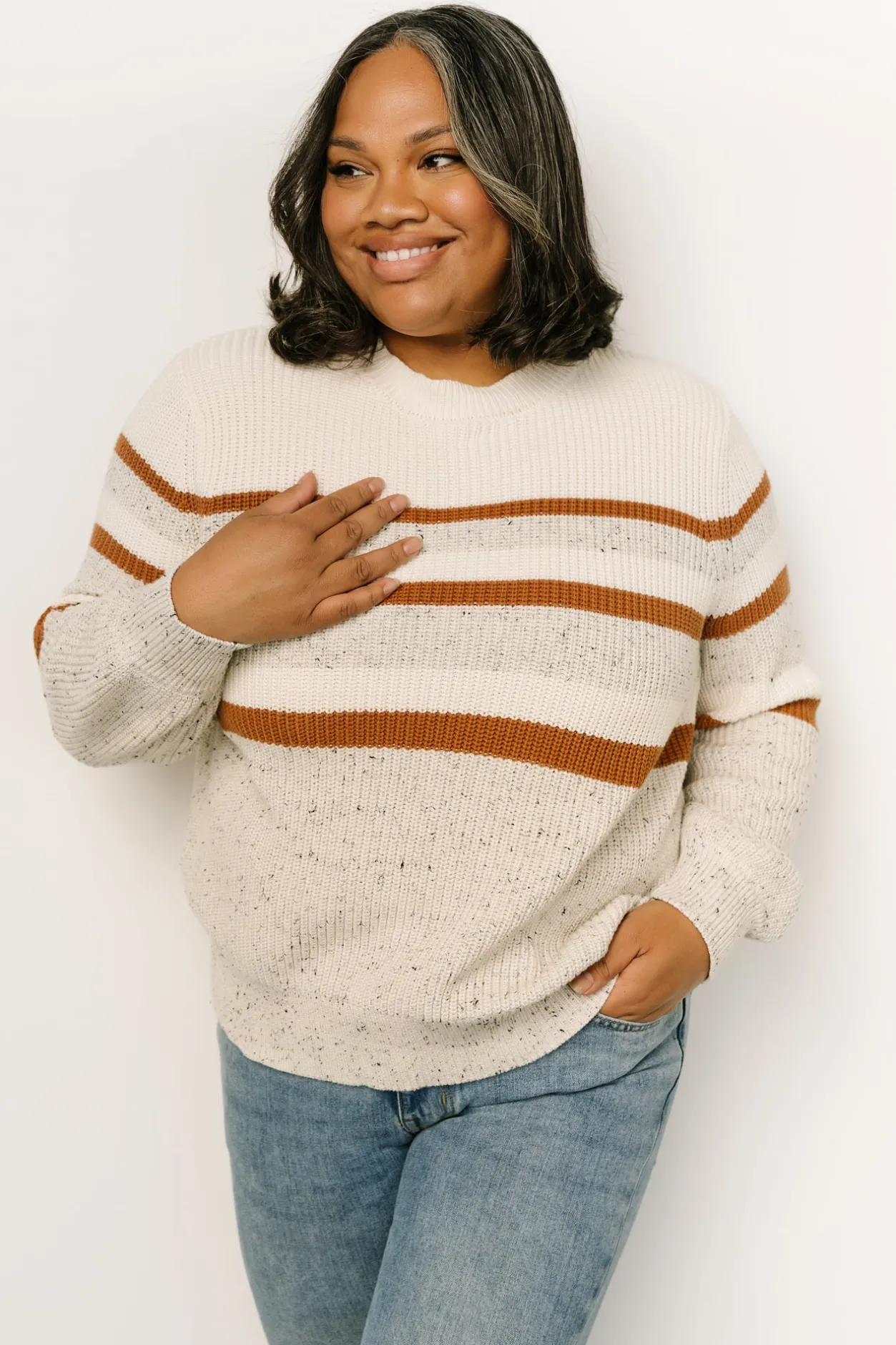 Fashion Baltic Born Peyton Striped Sweater | Cream + Camel Cream+Camel