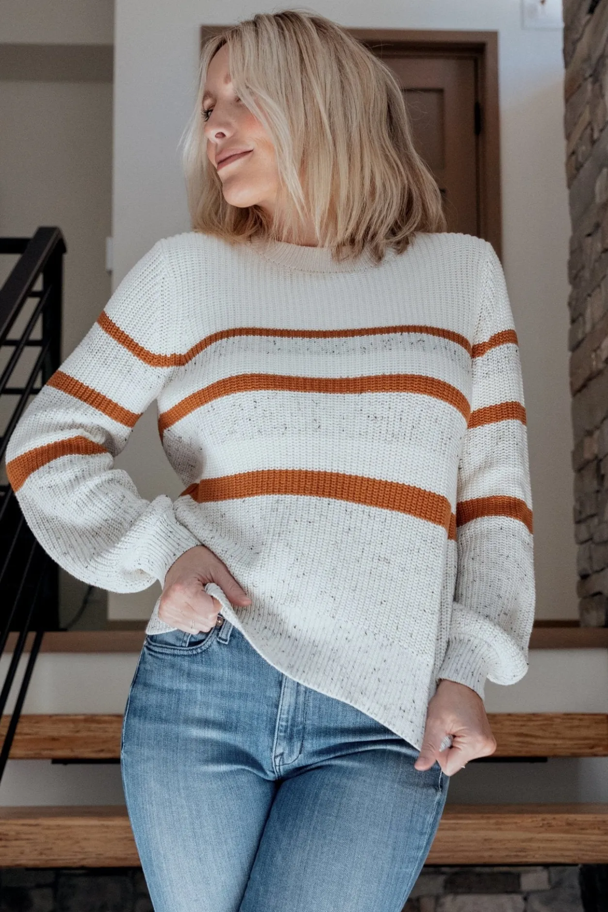 Fashion Baltic Born Peyton Striped Sweater | Cream + Camel Cream+Camel