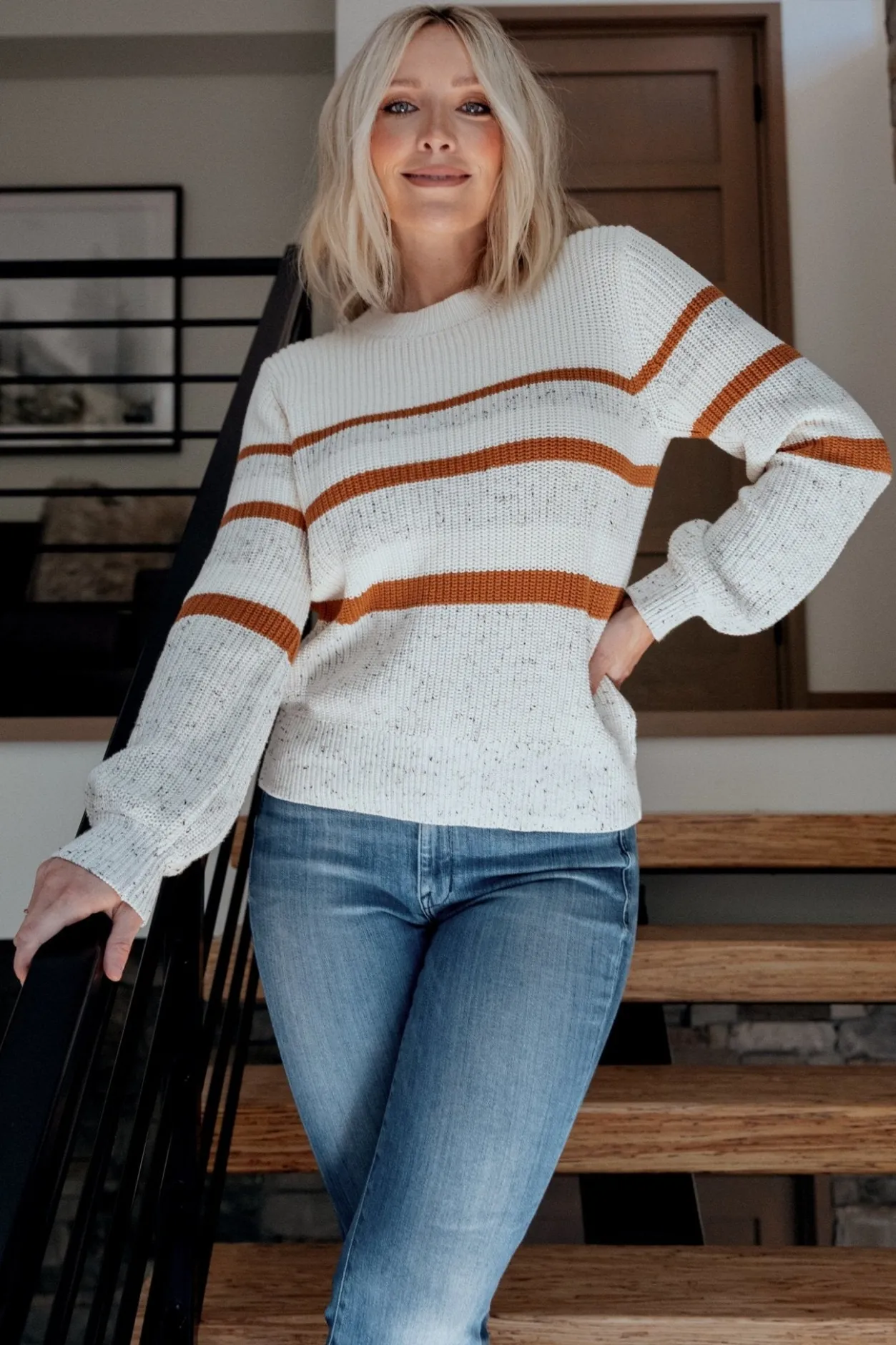 Fashion Baltic Born Peyton Striped Sweater | Cream + Camel Cream+Camel